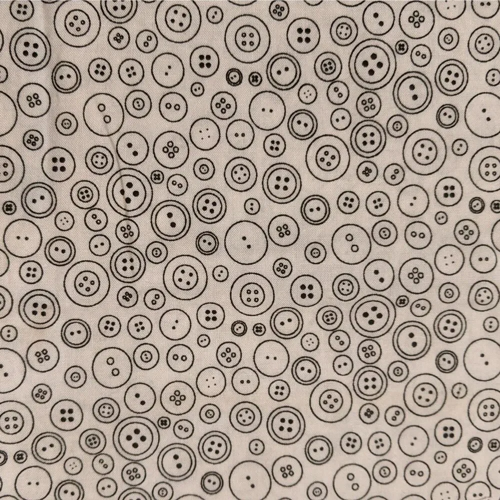 NEW Fabric Black Buttons on White Yardage 42" x 32" - Picture 2 of 3